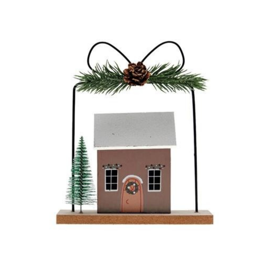 Base con Casa Marrone e Albero (15x4x18 cm)