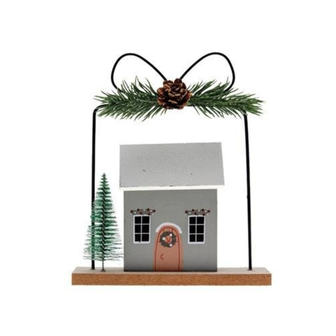 Base con Casa Grigia e Albero (15x4x18 cm)