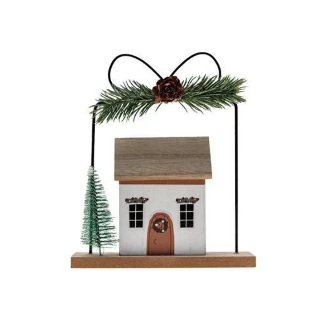 Base con Casa Bianca e Albero (15x4x18 cm)